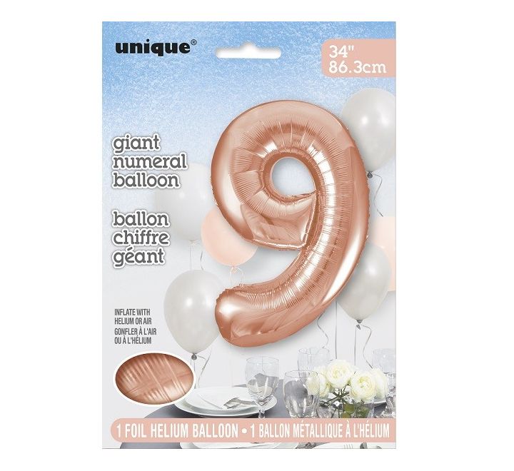 Unique 34" Rose Gold Number 9 Foil Balloon