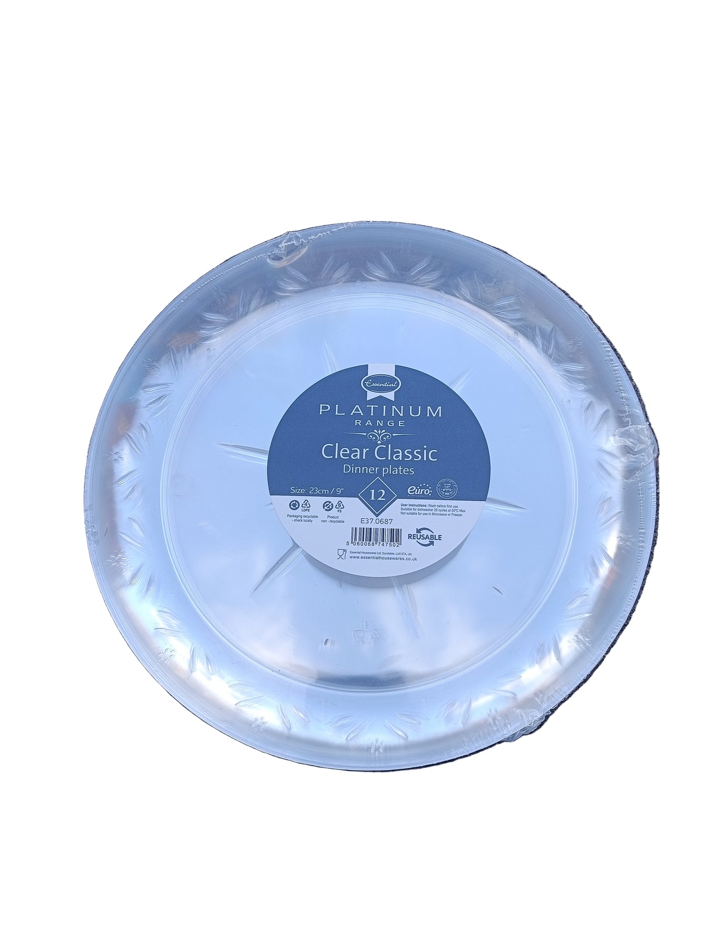 Essential Platinum Range Clear Classic 9"/23cm Dinner Plates 12s
