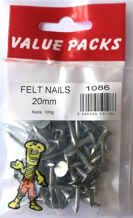 1086 - NF20 - Clous pour feutre galvanisés 20mm - 100g/PAQUET (Approx.)