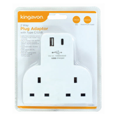 Kingavon Adaptateur double prise avec USB-C/USB