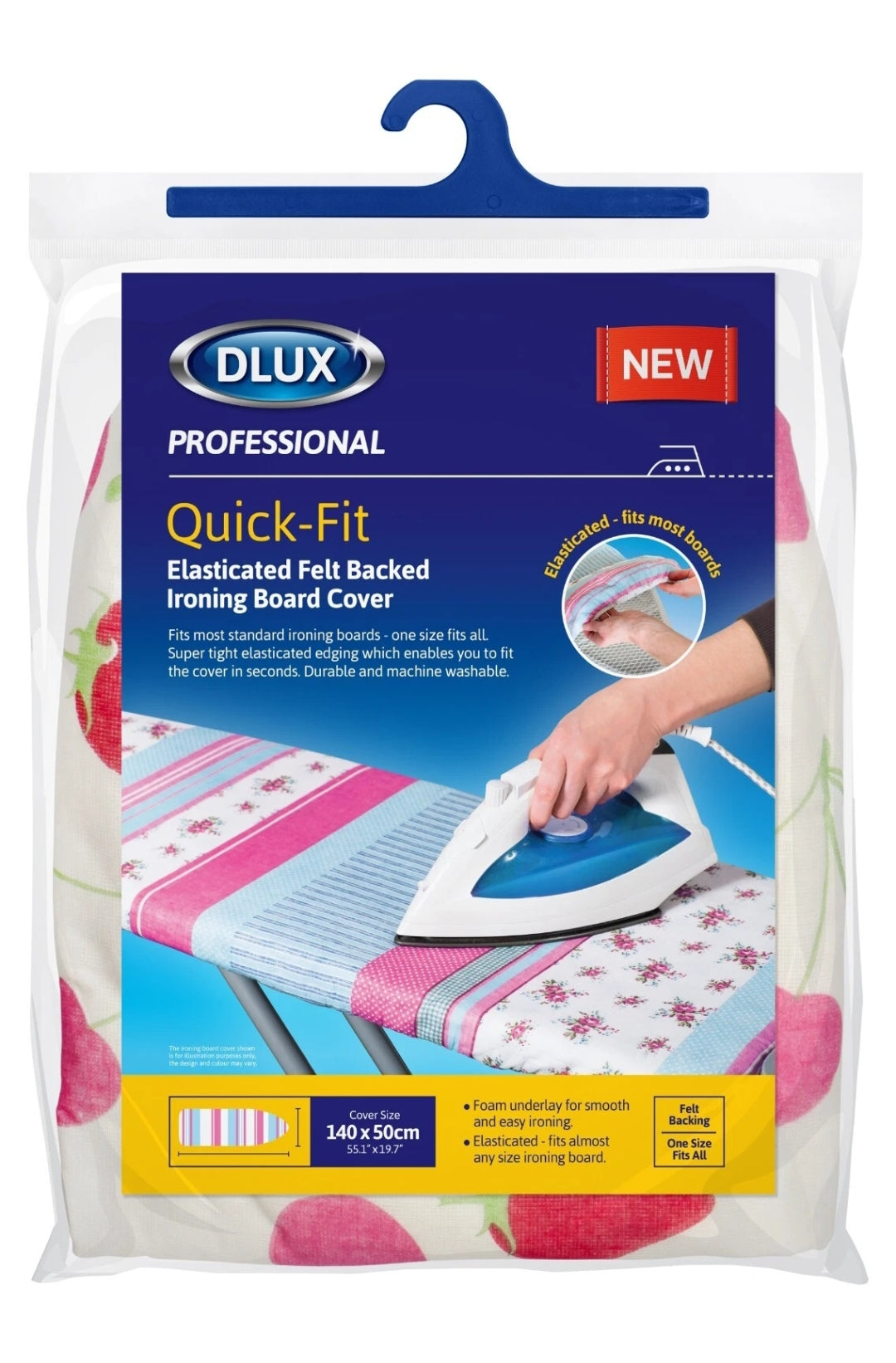 Dlux Ironing Board Cover Elasticated Durable Washable Quick Fit Pattern 140 x 50cm