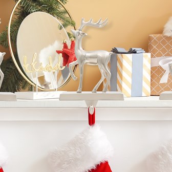 The Christmas Workshop Reindeer Stocking Hanging Metal Hook - Silver