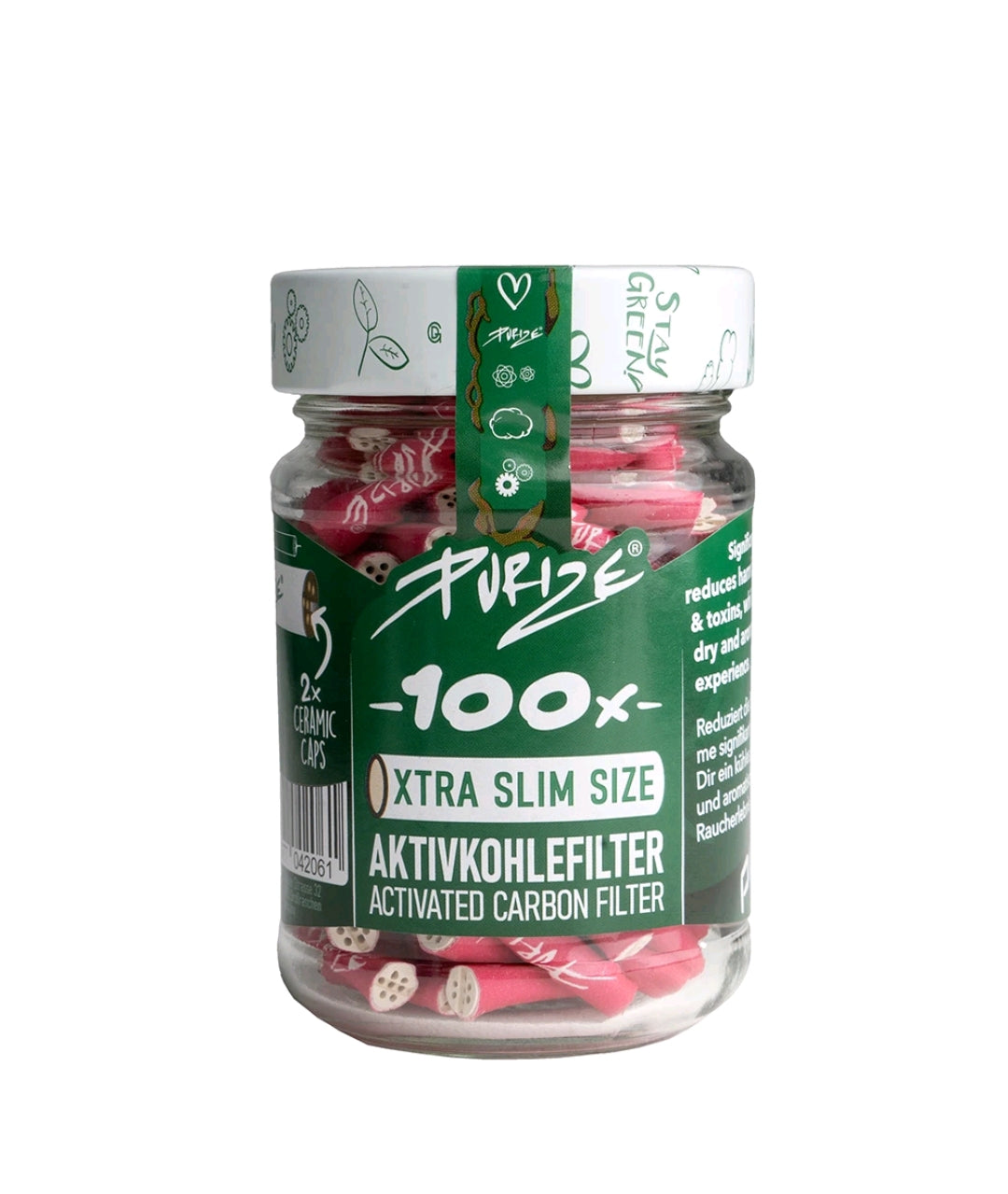 Purize Pink EXTRA SLIM 100 Charcoal Filters in Glass, Rolling Filter Tips Joint Tubes
