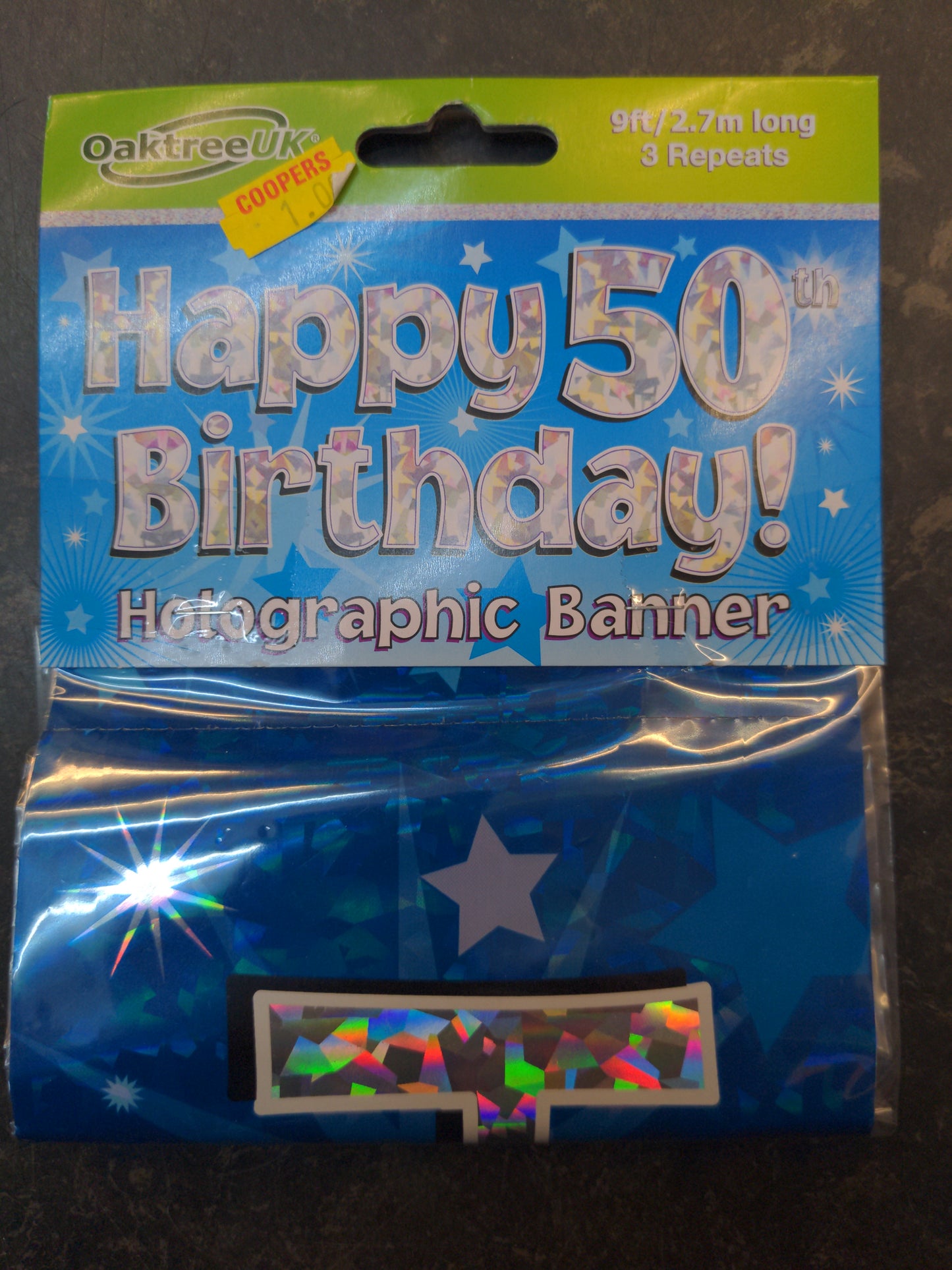 Happy 50th birthday banner 9 feet blue