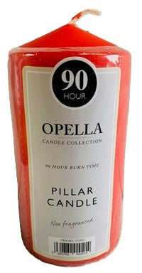 Opella Red Pillar Candle - 90hr Burn Non Fragranced