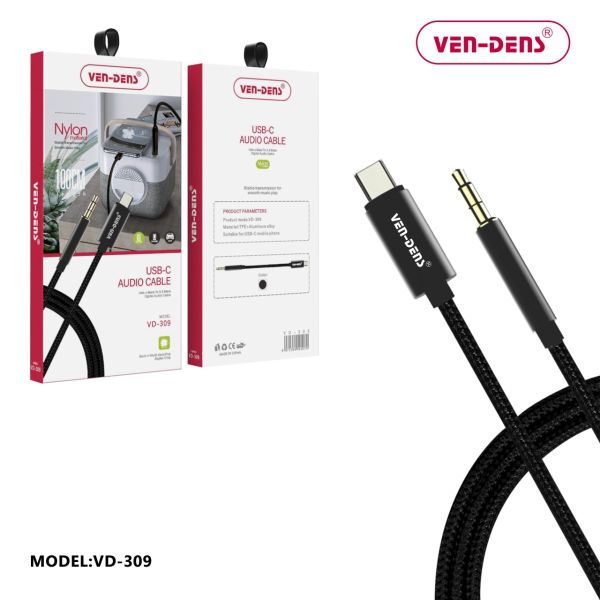 Ven-Dens USB-C to AUX 3.5mm Nylon Cable 1M