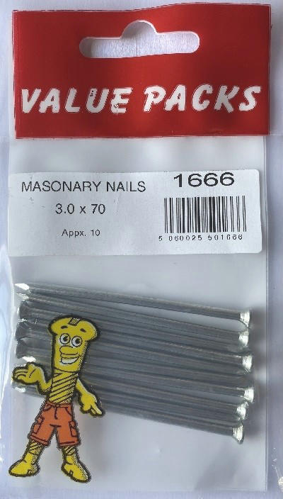 1666 - NM70 - Clous de maçonnerie zingués 3,0 x 70/75 - 10/PK (Environ)
