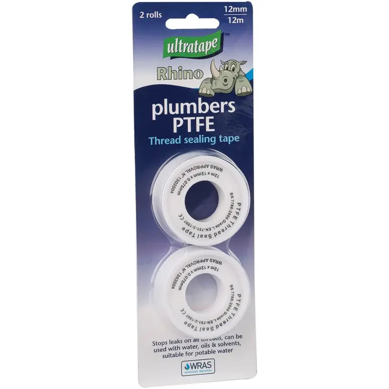 ULTRATAPE RHINO RUBAN PTFE BLANC 12MM X 12M PAQUET DE 2