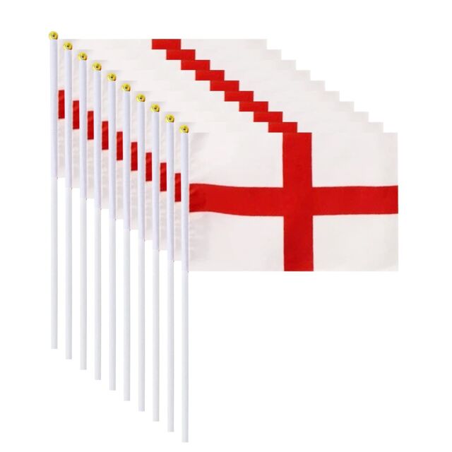 10pcs England Flag, St George's Cross Flag on Sticks, Hand Held Double Sided Fabric England Small Flags