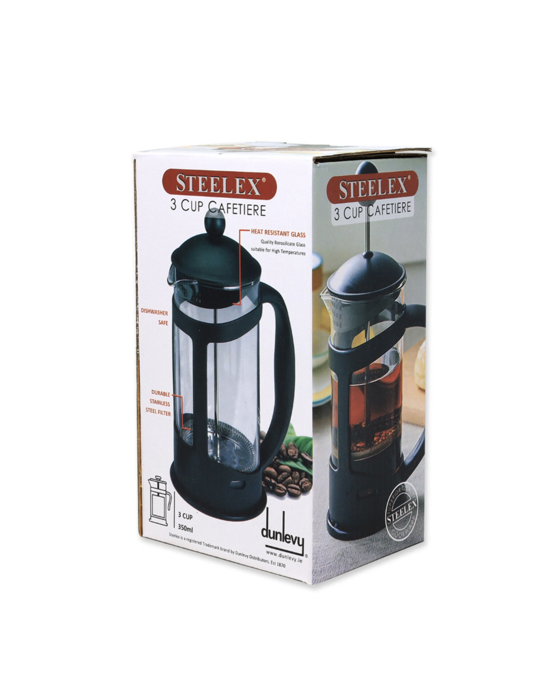 Cafetière à piston Steelex, presse française 350 ml, 3 tasses, filtre en acier inoxydable