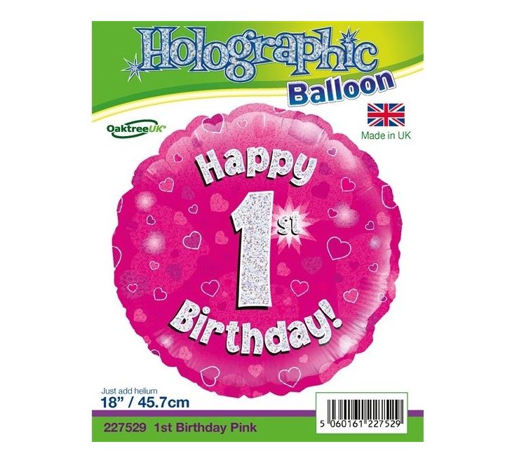 Oaktree 18 inch Happy 1st Birthday Pink Holographic Foil Balloon