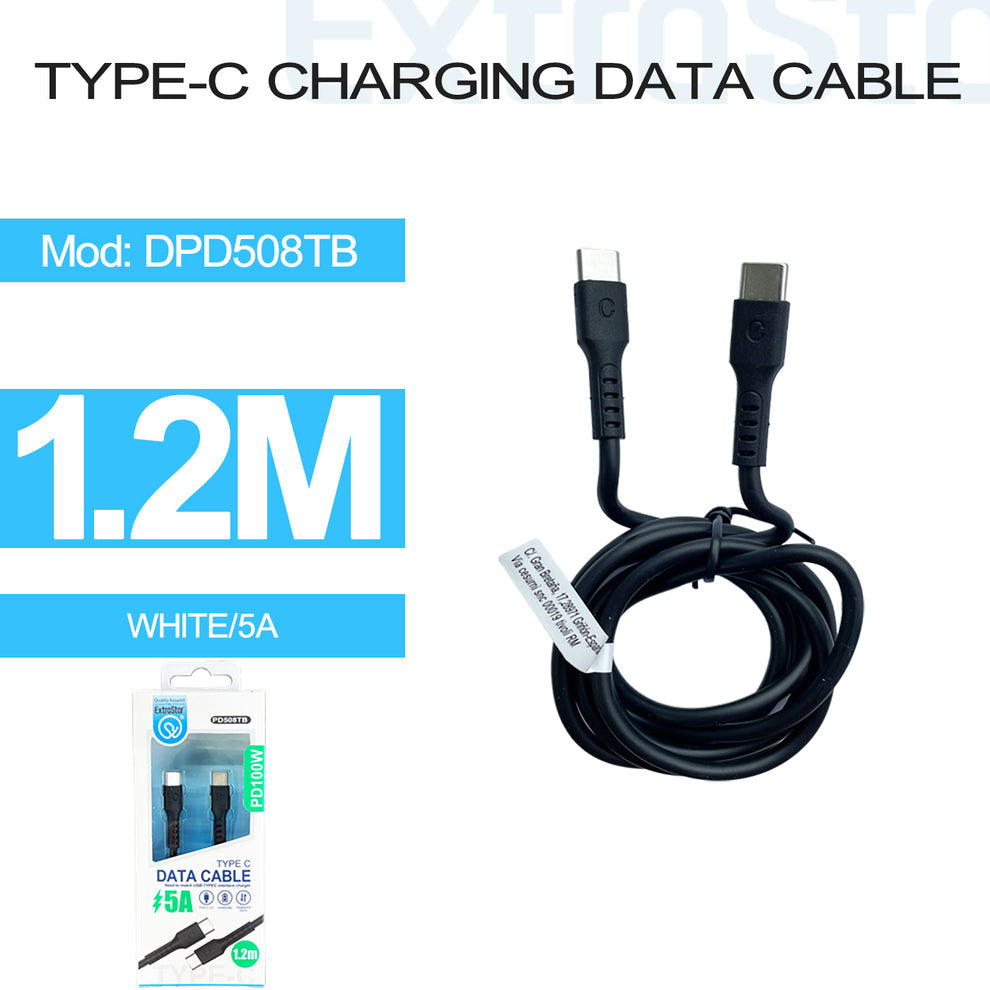 Extrastar
Type C to Type C Data Cable, PD100W , 5A Quick Charge, 1.2M, Black (DPD508TB)