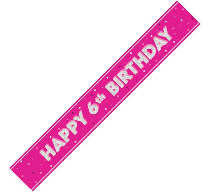 9ft GLITZ PINK 6TH BIRTHDAY BANNER