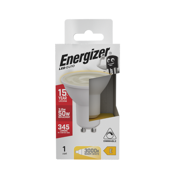 S8826 Energizer LED GU10 345lm 3,6W 3 000K (blanc chaud) Dimmable, Boîte de 1