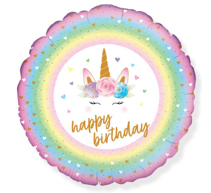 18in FLOWERS UNICORN BIRTHDAY FOIL BALLOON