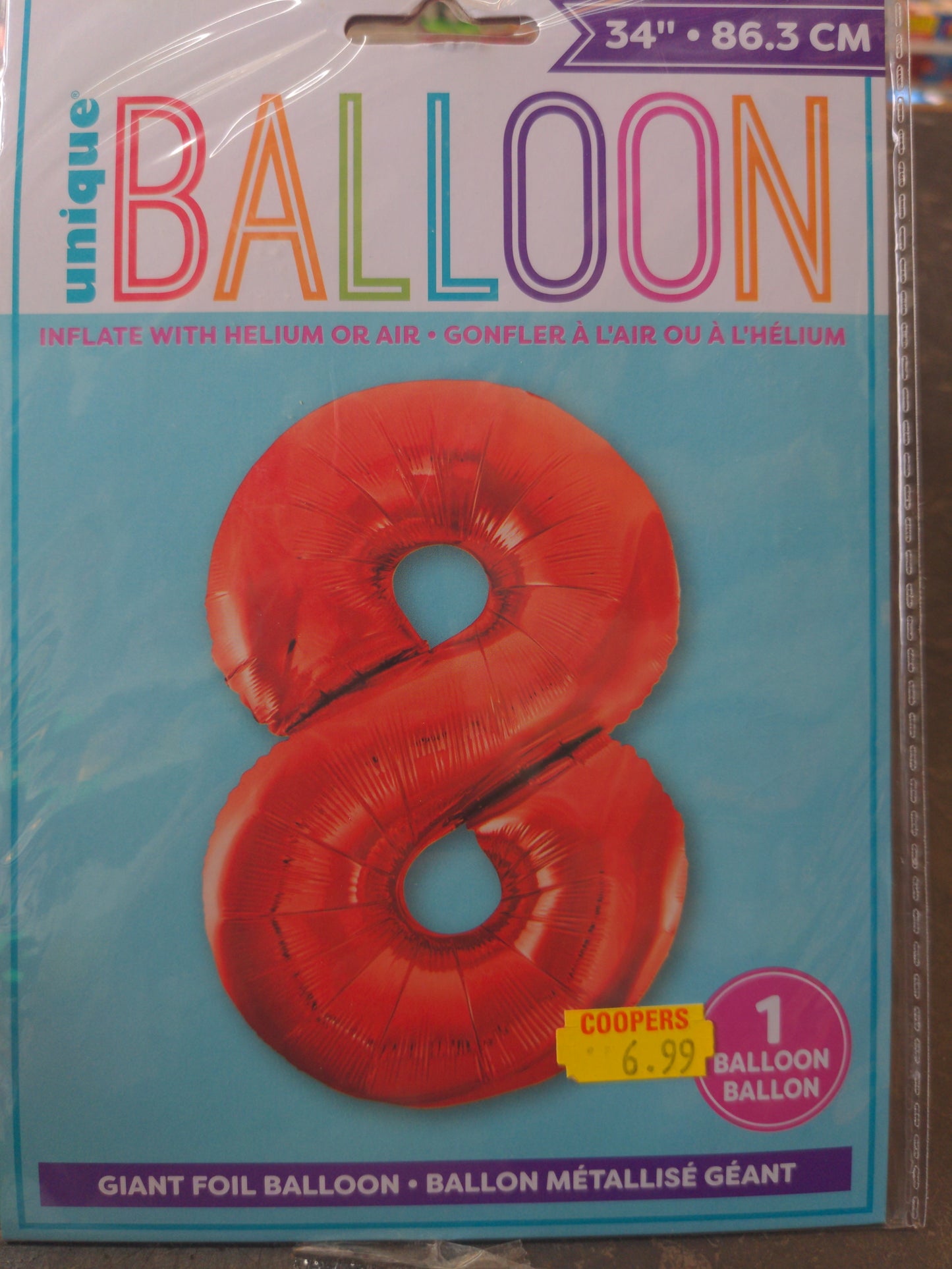 Giant No 8 Red Helium Air/ Foil Balloon 34 in