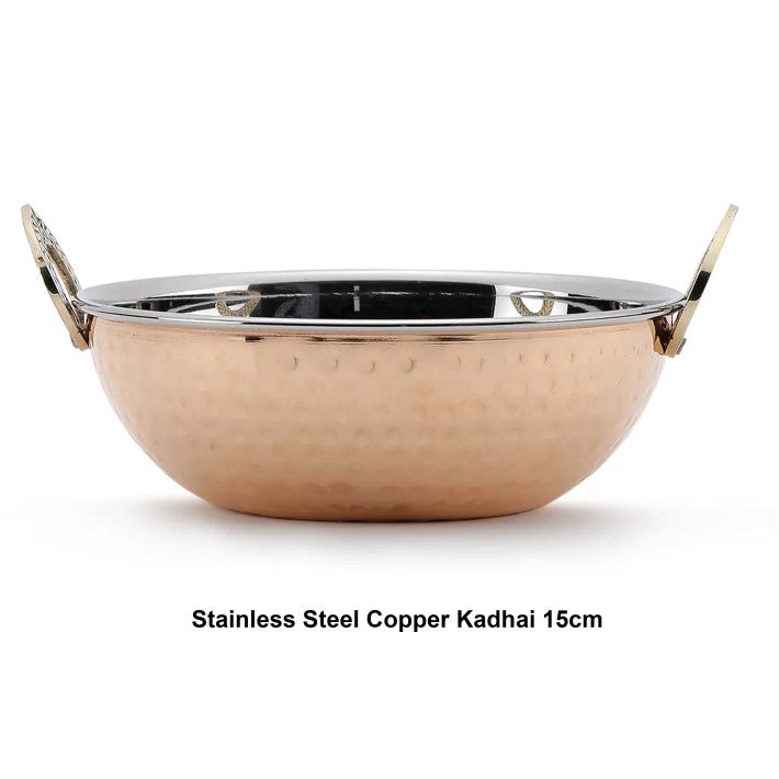 Stainless Steel 15cm Copper Kadhai With Handles