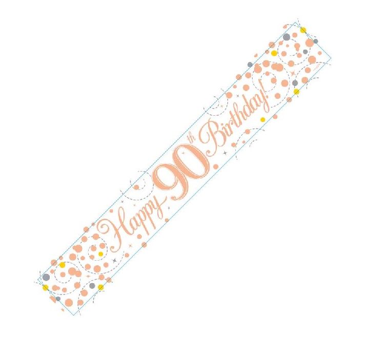 9FT WHITE & ROSE GOLD 90TH HAPPY BIRTHDAY BANNER