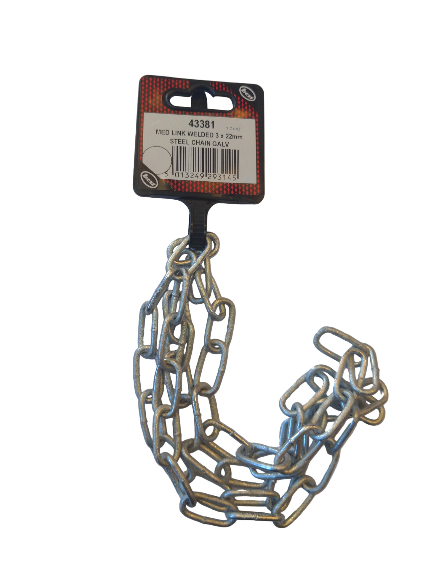 Welded Medium Link Chain, Galvanised Steel 3 x 22mm (1 Metre)
