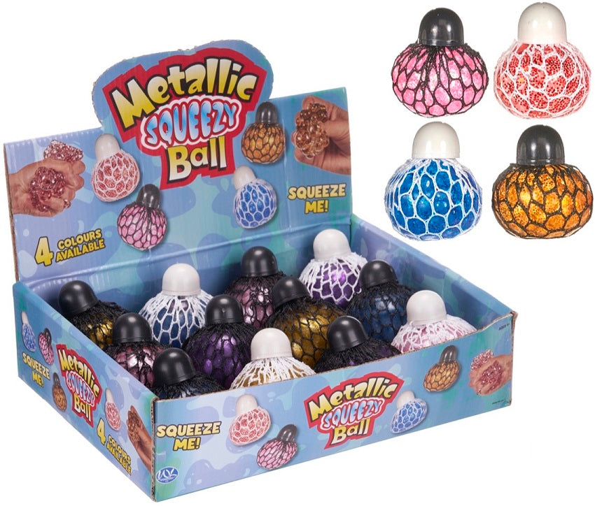 65MM METALLIC SQUEEZY BALLS W/CAP 4 ASST - 65403