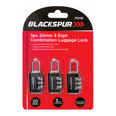 LOT DE 3 CADENAS À COMBINAISON À 3 CHIFFRES 20 MM POUR BAGAGES