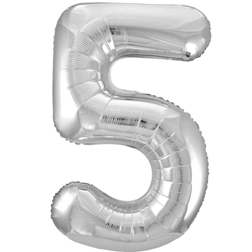 Ballon géant en aluminium chiffre 5 argenté 34 po