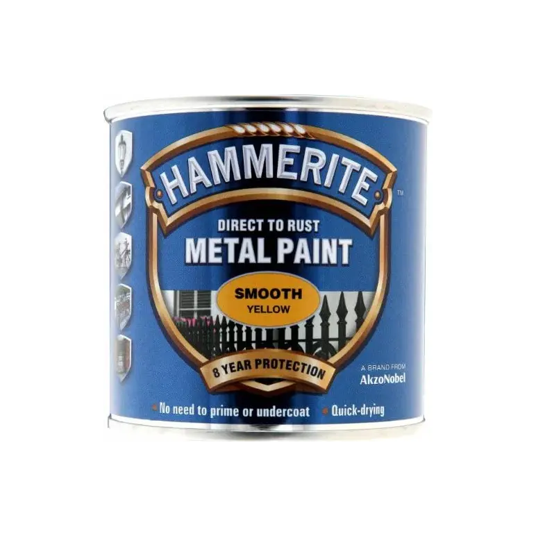 Hammerite Direct to Rust Metal Paint - Smooth Yellow Finish 250ML