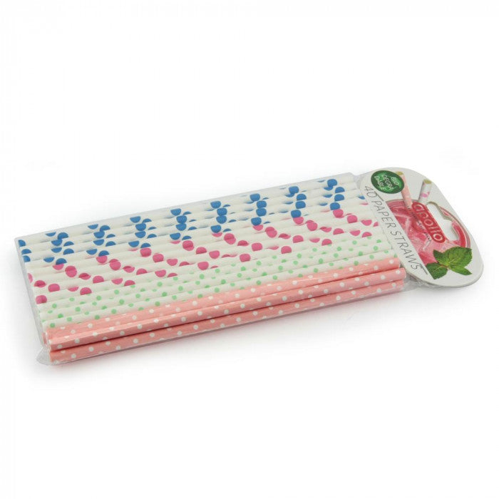 Apollo Polka Dot Paper Straws - 40 Pack