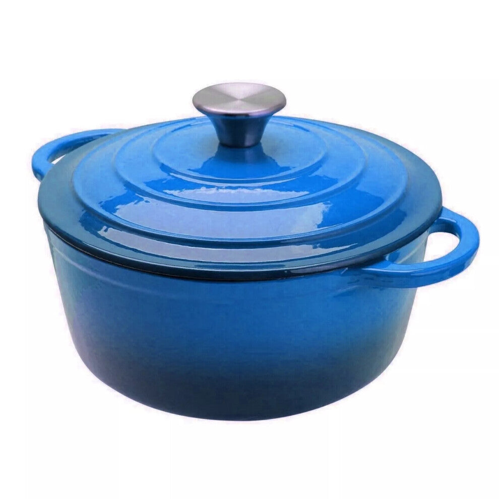 Cocotte en fonte avec couvercle Grande marmite émaillée Table de cuisson à induction Four 4.7L BLEU