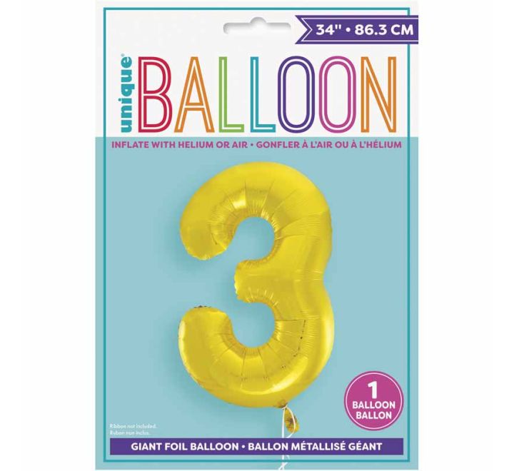 34in CLASSIC GOLD NUMBER 3 FOIL BALLOON