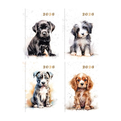 Agenda 2026 de poche pour chiens aquarelle WTV, 4 modèles assortis