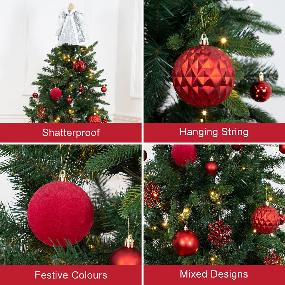 The Christmas Workshop Red Shatterproof Christmas Baubles – Set of 50, Mixed Sizes