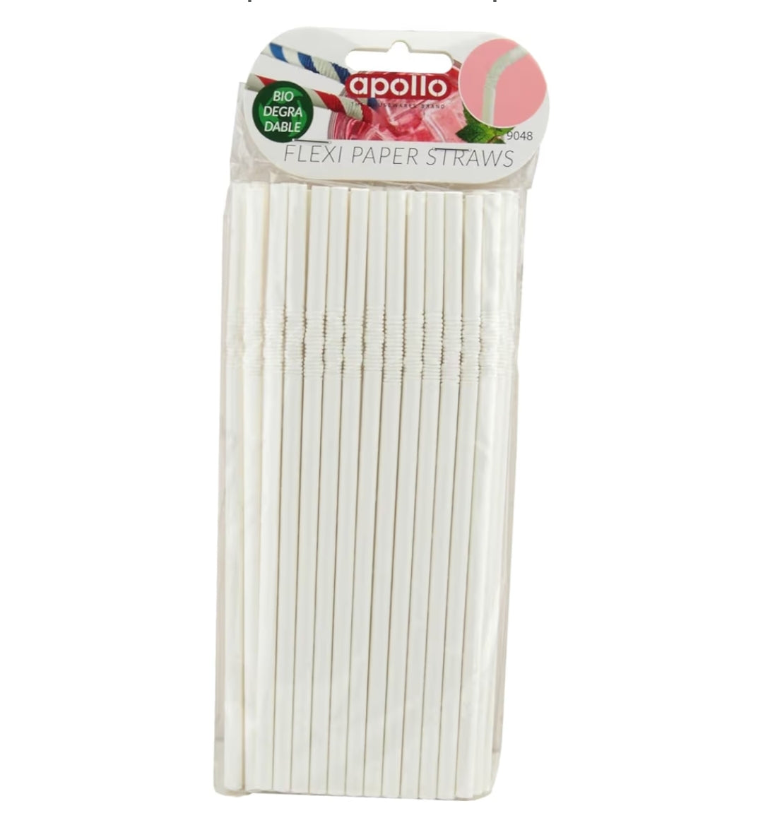 Apollo Flexi Paper Straws-White pk40