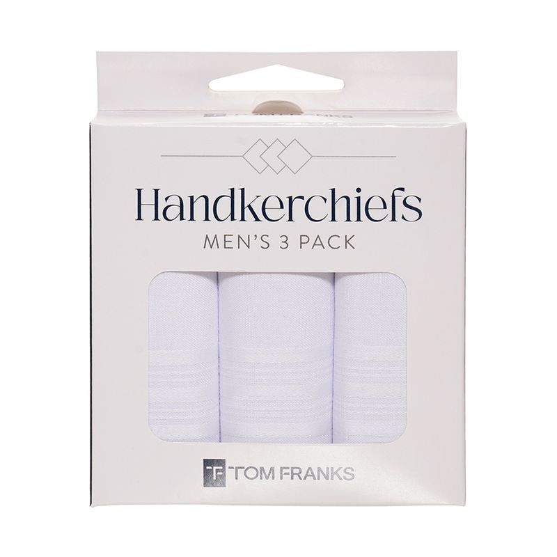 TOM FRANK'S Men's 3pk Plain White Polycotton Handkerchiefs