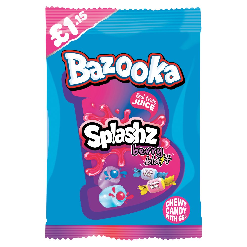 Bonbons Chewy Bazooka Splashz Goût Baies avec Gel 120g