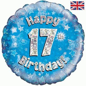 18inch Happy 17th Birthday Blue Holographic Balloon