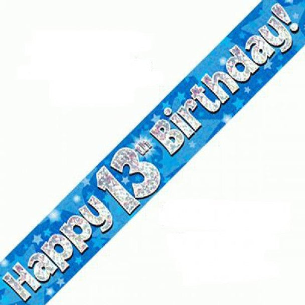 Happy 13th Birthday Blue Holographic Banner 9 Feet long