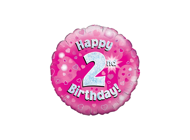 Oaktree 18 Inch Foil Balloon - Happy 2nd Birthday Pink Holographic
