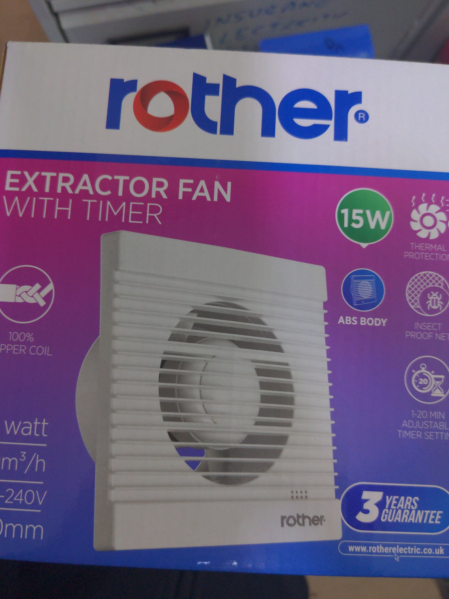 Either Extractor Fan With Timer 15 watt 100mm