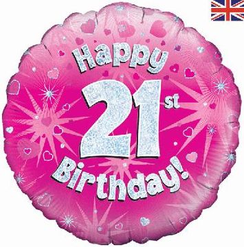 Oaktree 18inch Happy 21st Birthday Pink Holographic Balloon