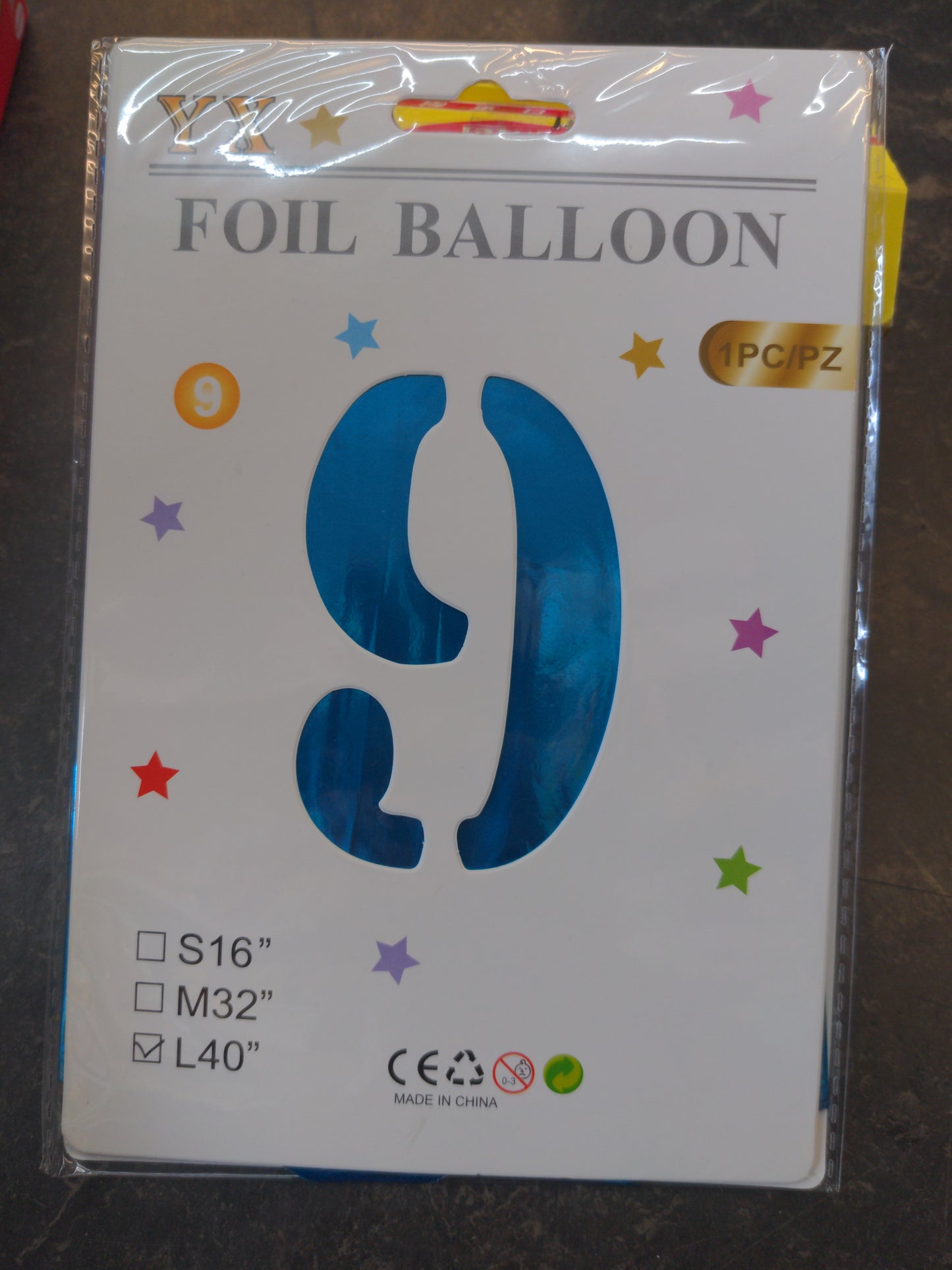 Giant No 9 Blue Helium/Air foil Balloon L40 "