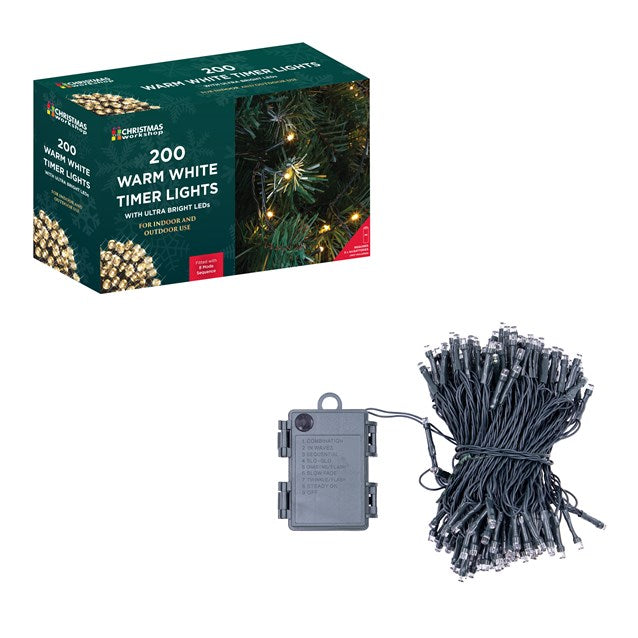 Christmas Workshop 200 LED Battery Operated Timer Light - Warm White