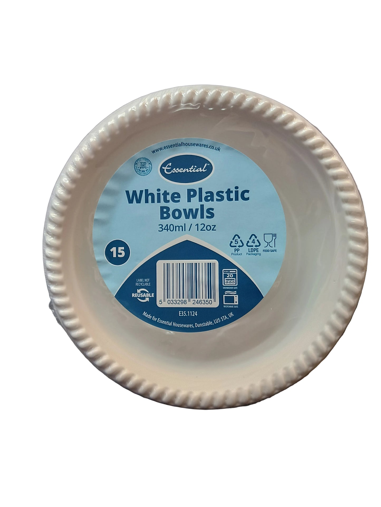 15pk 12oz White Plastic Bowl Reusable