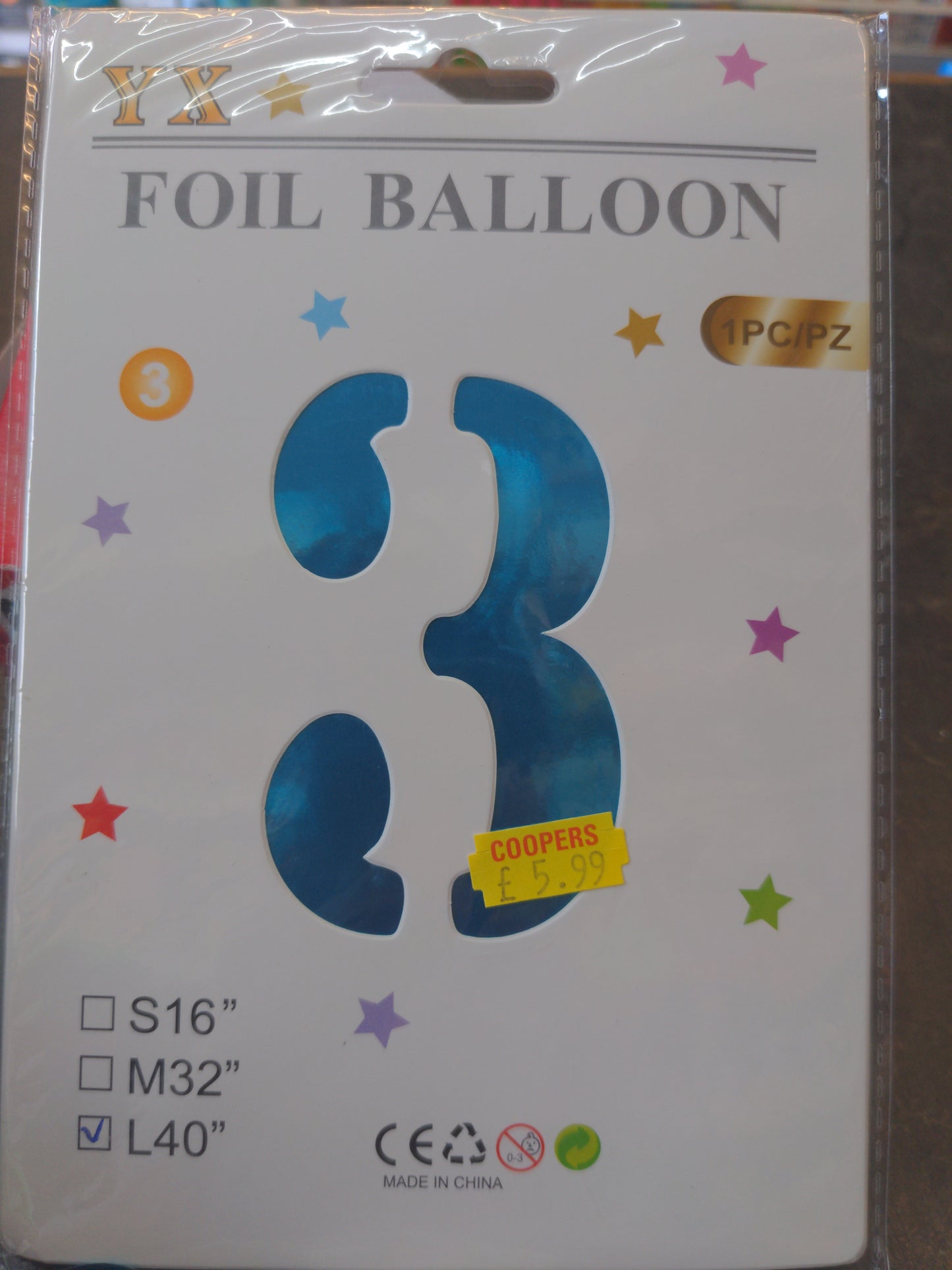 Ballon Géant Hélium Forme Chiffre 3 Bleu L40 pouces