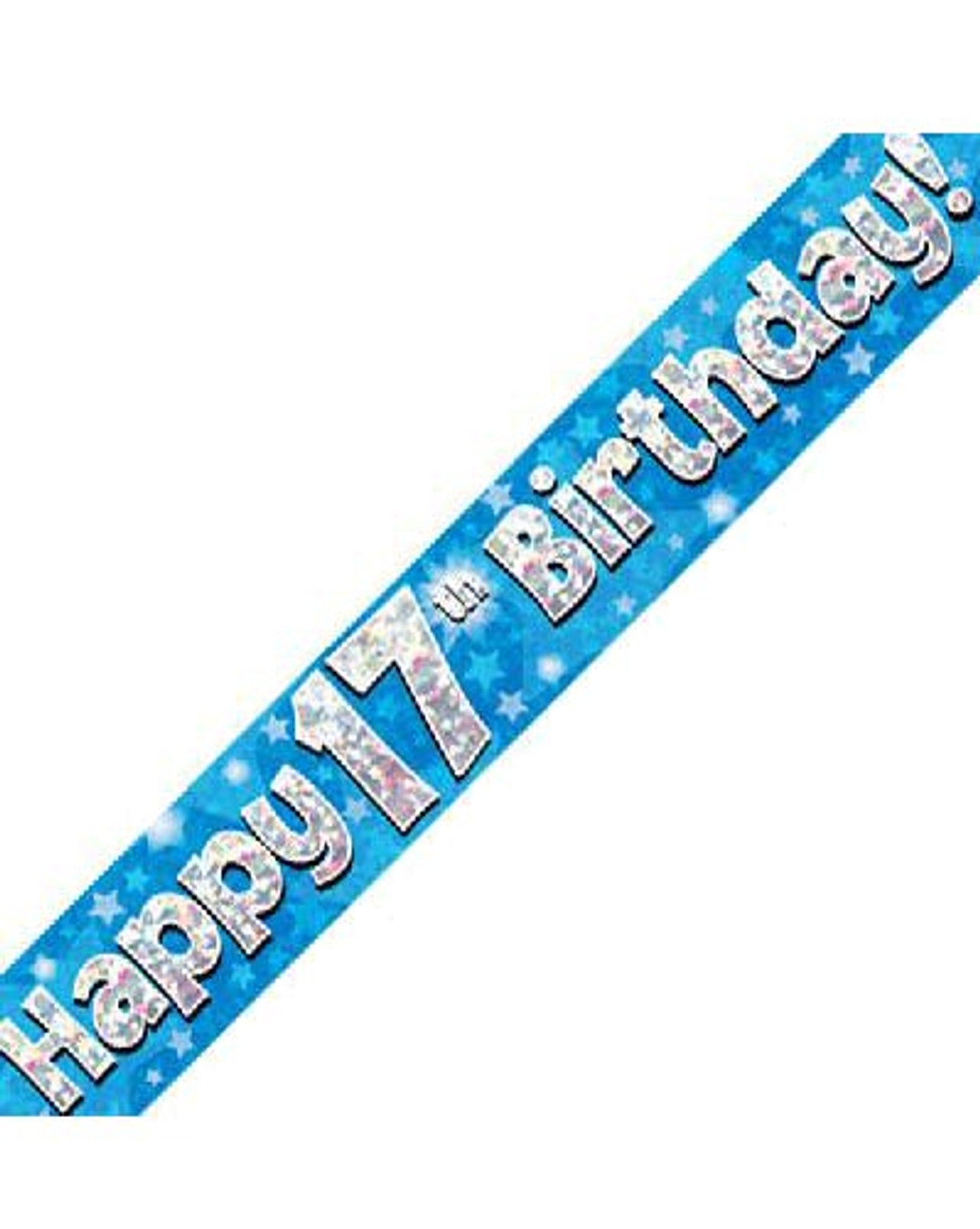 Happy 17th Birthday Blue Holographic Banner 9 feet