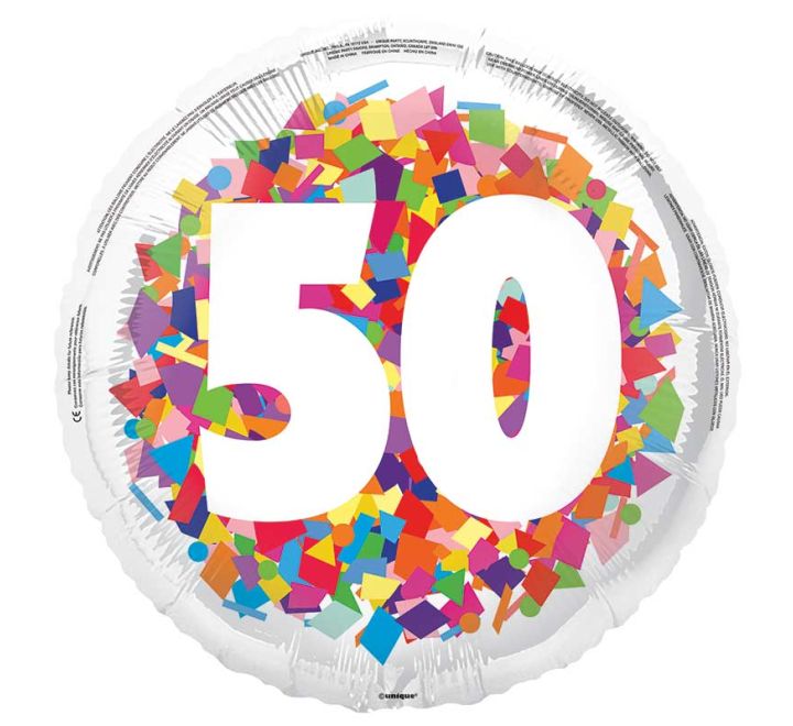 Ballon aluminium 50ème anniversaire confettis brillants 18 po
