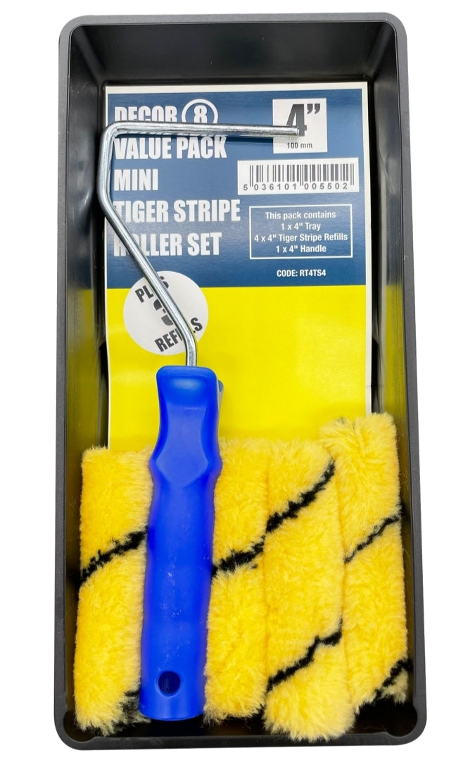 4"Tiger stripe roller set consisting 4" Tray/4"frame handle/4x4" Tiger stripe refills