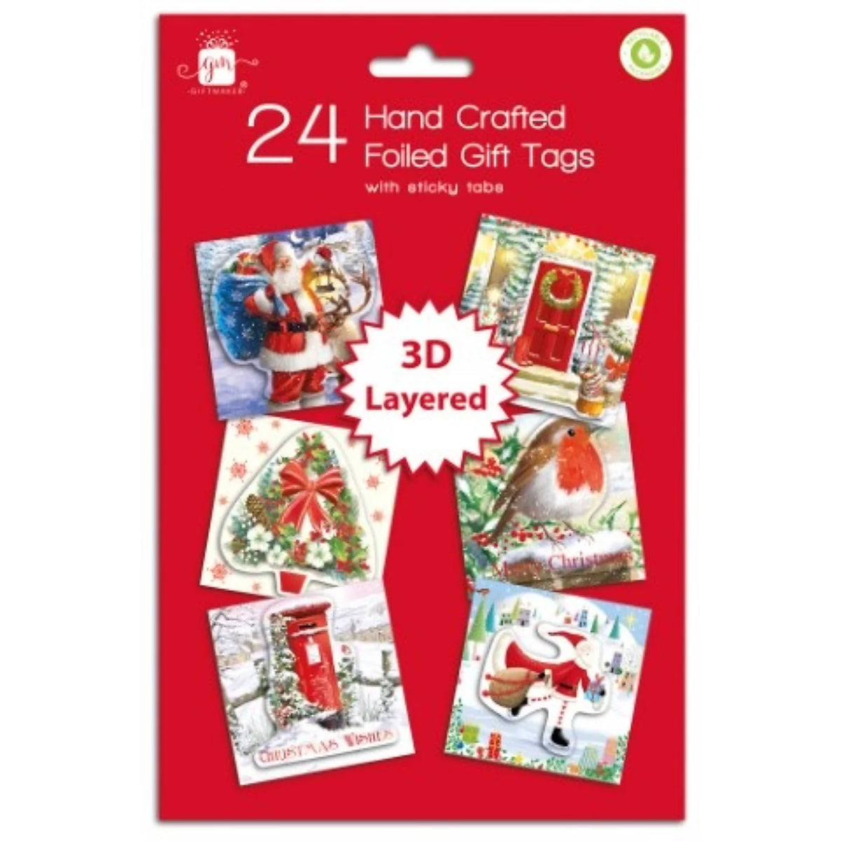 Giftmaker Pack of 24 Handcrafted Classic 3D Christmas Gift Tags