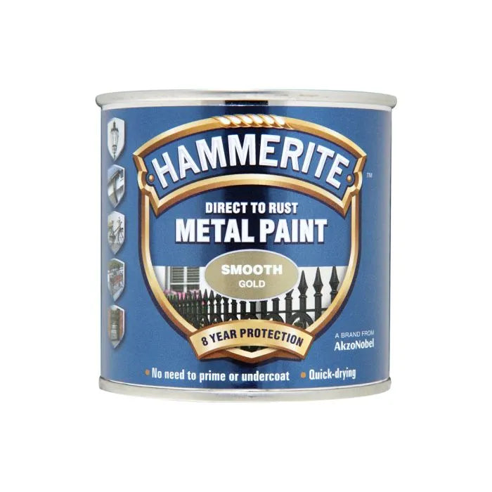 Hammerite Direct to Rust Smooth Finish Metal Paint Gold 250m