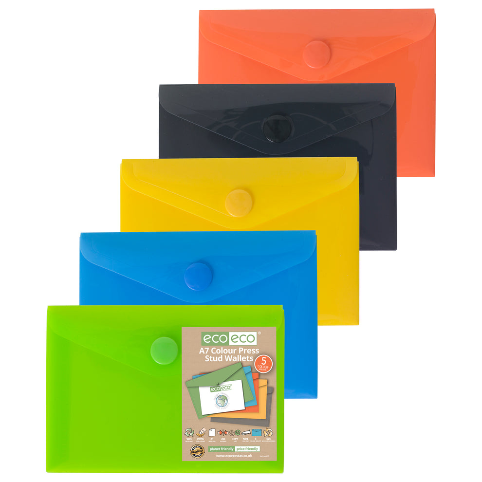 Lot de 5 chemises à bouton-pression A7, 50 % recyclées, couleurs assorties